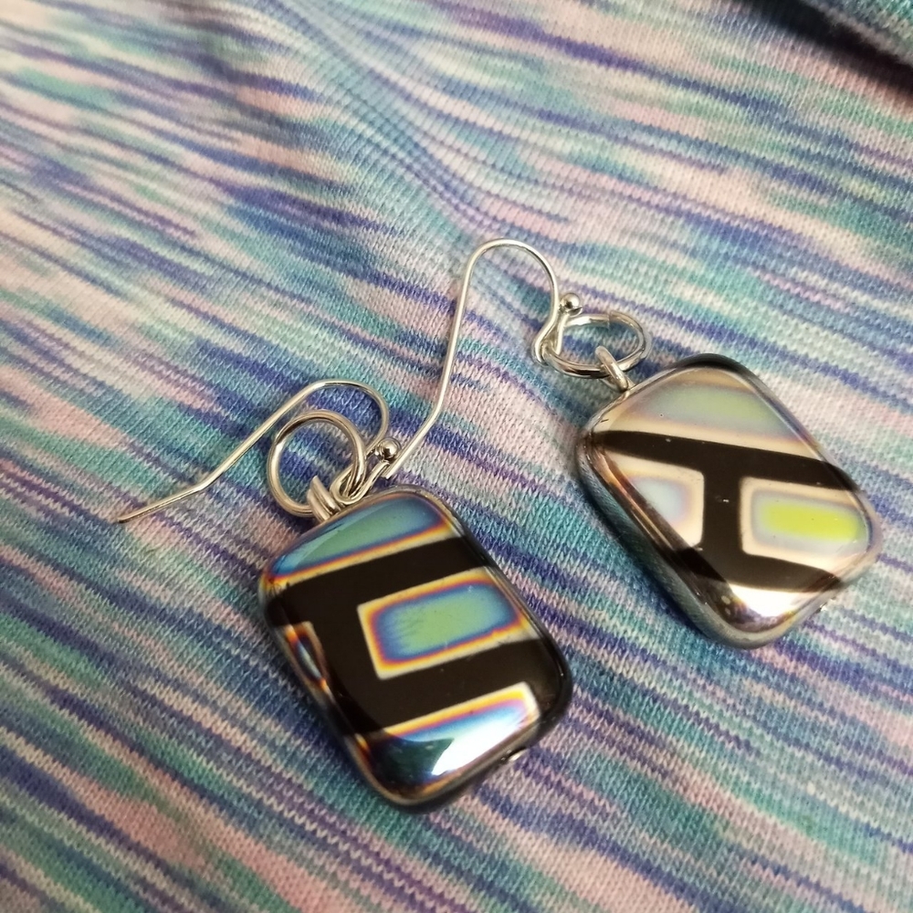 Hand crafted New silver essential mirror geometric print statement earrings